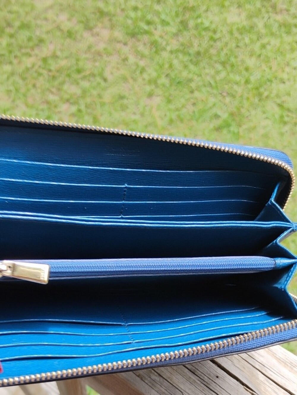Furla Teal-Blue Zip Around Leather Wallet with COA - Picture 8 of 9